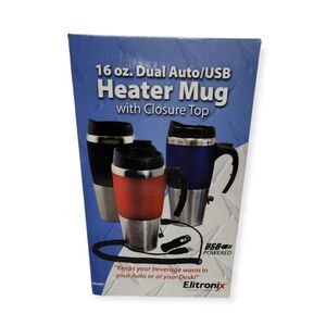 Elitronix Heated‎ Insulated Portable 16 oz Travel Mug Stainless Steel Cup Coffee